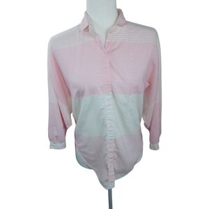 Vintage Angelique Striped Cotton Button Down Pink White Size Small